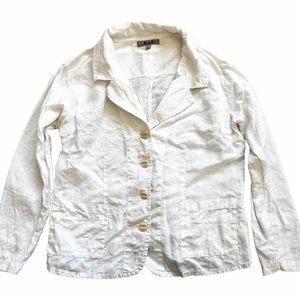 FLAX BUTTON DOWN TOP W/ POCKETS SIZE LARGE MINIMALIST MODERN CHIC SOPHISTICATED